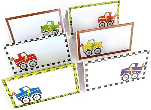 Miniatura 3 de Monster Truck Place - Tarjetas de tienda de campaña para niños, letrero de comida para fiesta de cumpleaños, juego de 12