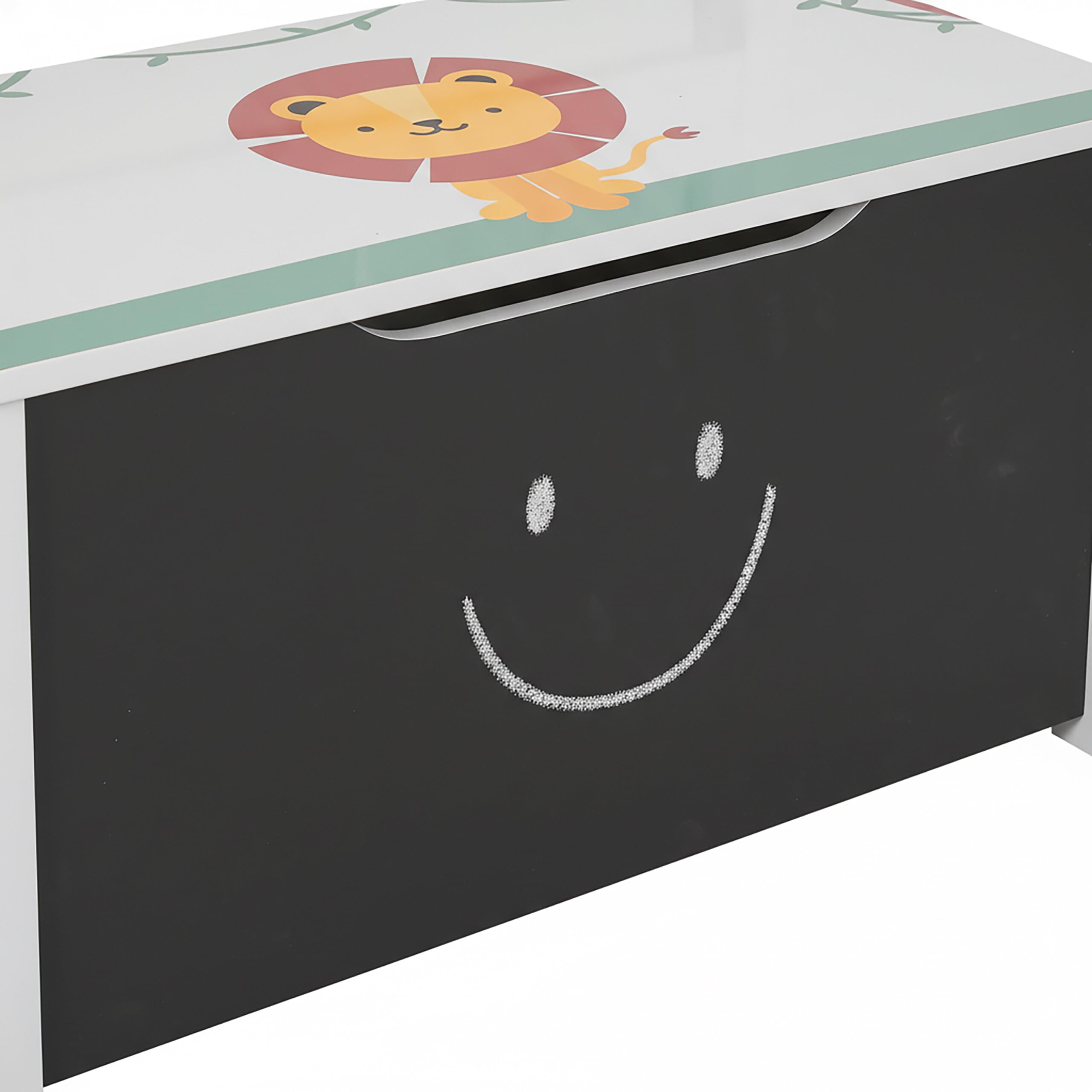 Relaxdays Banc-Coffre pour Enfants Rangement avec Tableau Motif Lion Multicolore H 55,5 x L 57 x P 30 cm