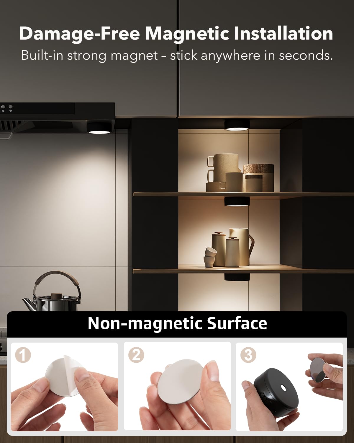 Luz Armario Sensor Movimiento, Luz LED Recargable 2400mAh RGB Cambio de Color, Adhesiva Magnética Iluminación Nocturna USB para Gabinete Cocina Escalera Pasillo Sótano Vitrina