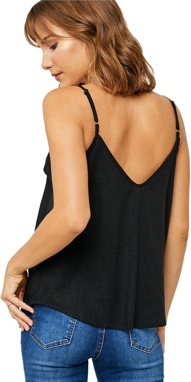 Womens Cotton Linen Tank Tops Causal V Neck Sleeveless Button Down Tops Summer Loose Fit Spaghetti Strap Cami Shirts - Image 5