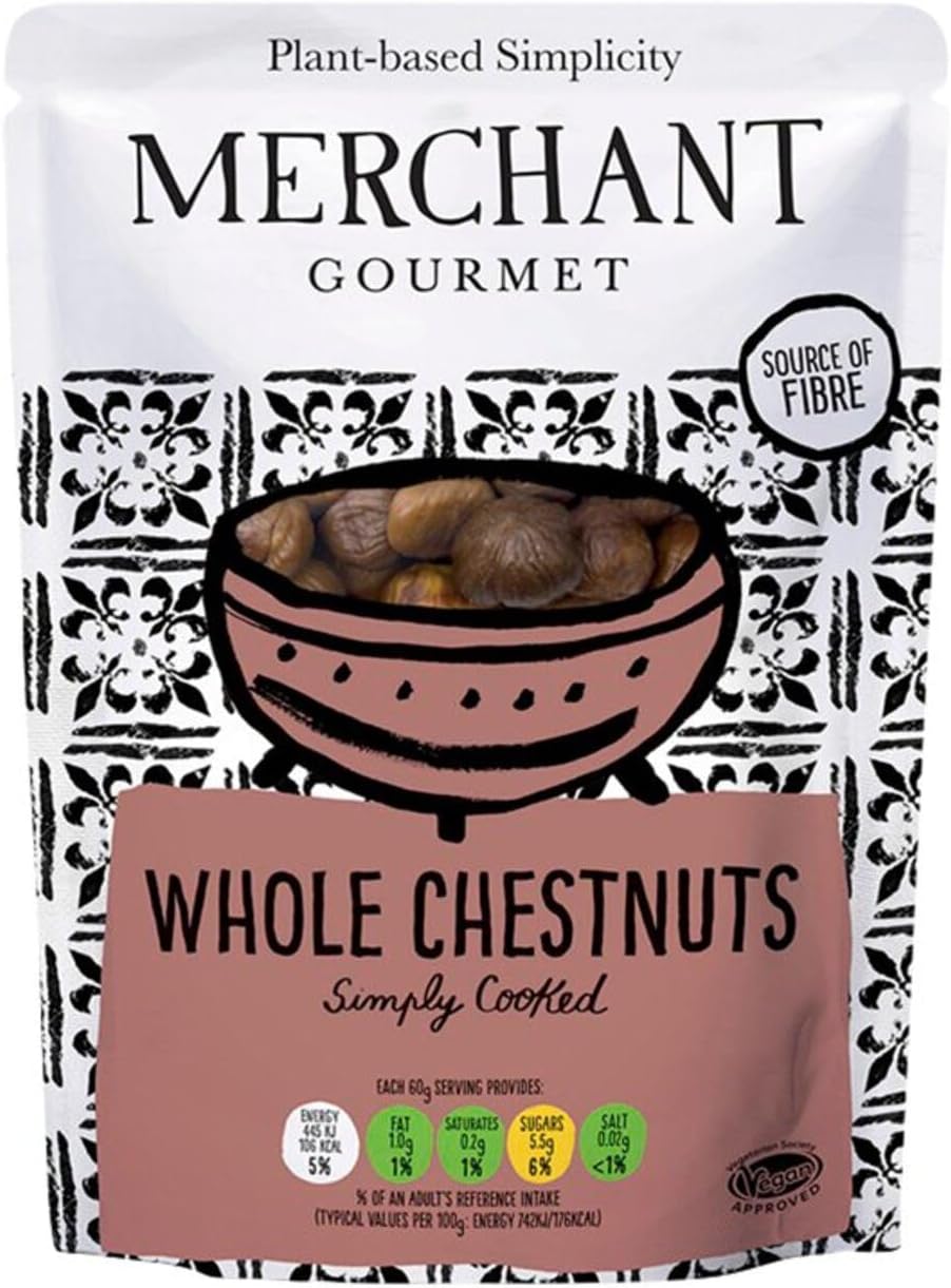 Merchant Gourmet Whole Chestnuts 180g (5 Pack)| Suitable for vegetarians | Source of Fibre, Simply cooked, Low in saturated fat, Low in fat, Vegetarian Society Approved - Vegan