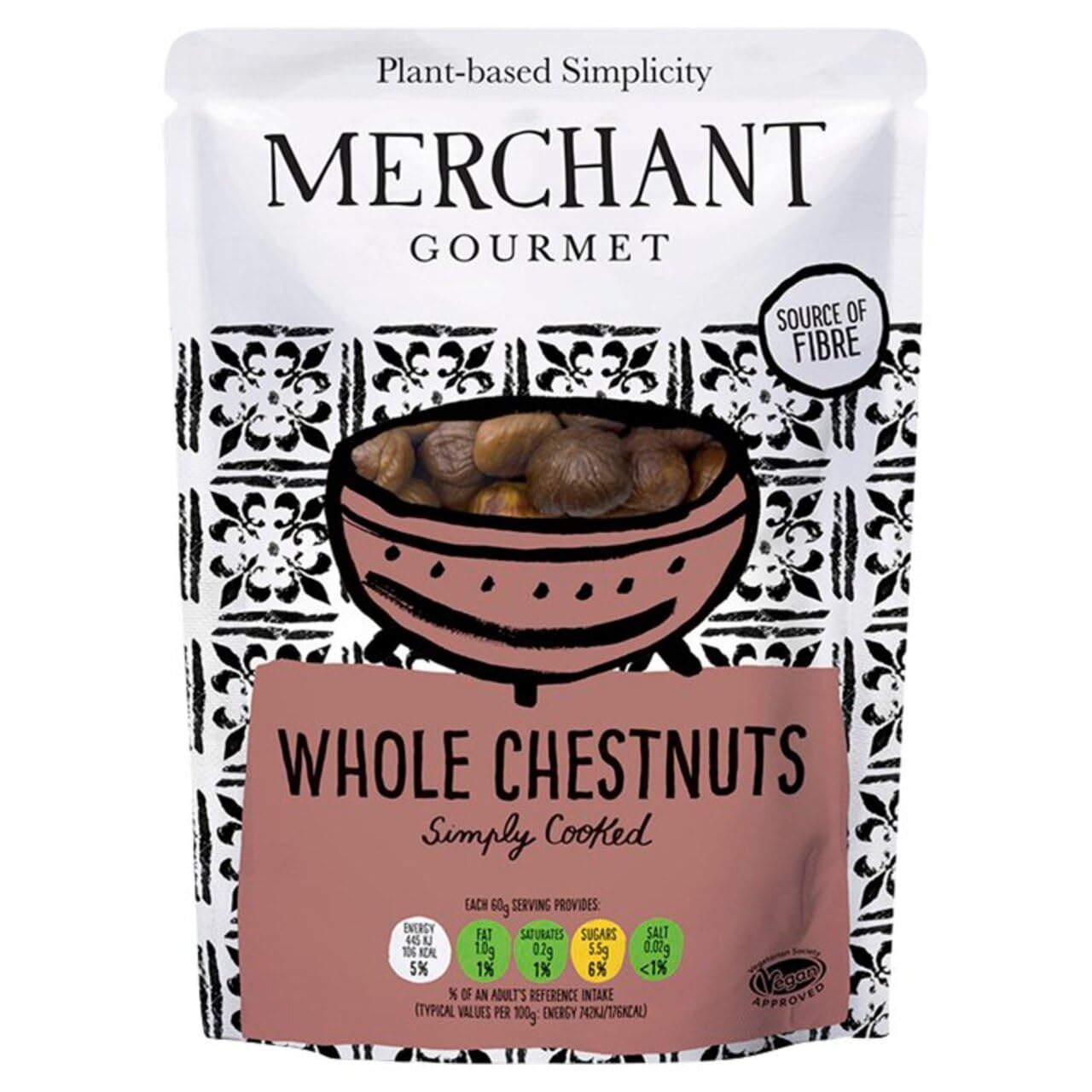 Merchant Gourmet Whole Chestnuts 180g (5 Pack)| Suitable for vegetarians | Source of Fibre, Simply cooked, Low in saturated fat, Low in fat, Vegetarian Society Approved - Vegan