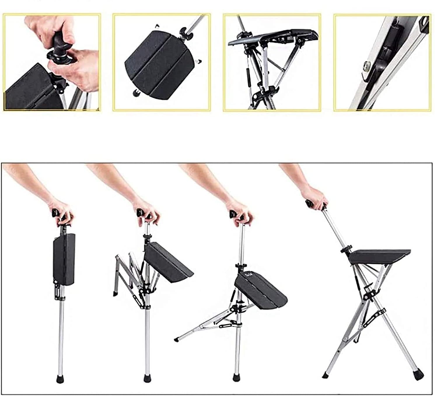 Taburete plegable con base de bastón Bastón con asiento Bastón plegable para viajes Bastón de equilibrio ligero Unisex para personas mayores Taburete de descanso para viajes al aire libre Carga máxi