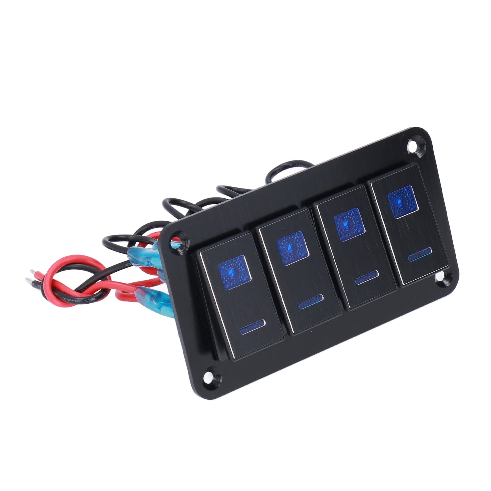 4-Gang-Wippschalter-Panel-Kippschalter mit LED-Hintergrundbeleuchtung, Schutzart IP65, für Motorboote, Autos, LKWs, Yachten, Schwarzes ABS-Material