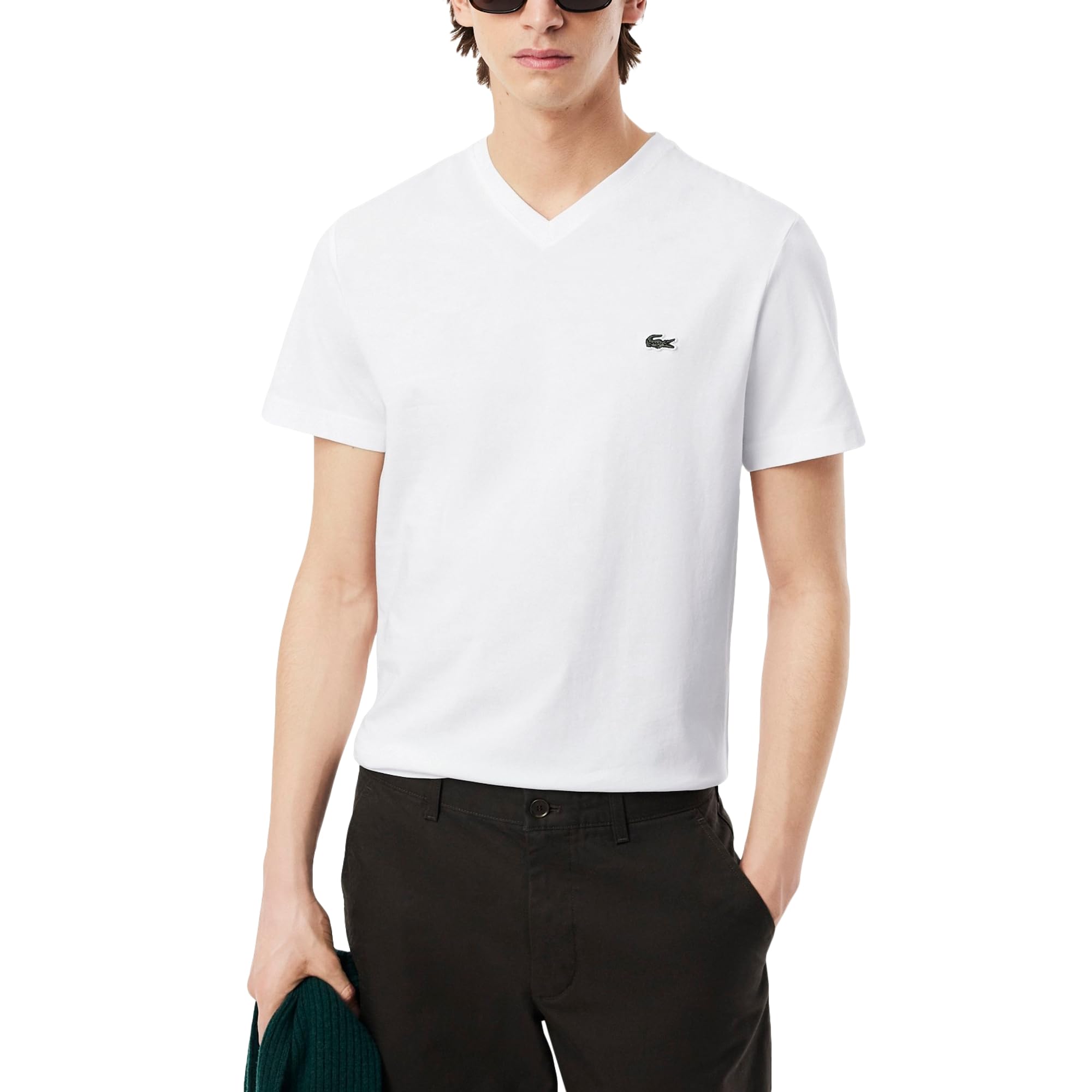 

                                                    Lacoste Men's V Neck Cotton T-Shirt, White, X-Larg