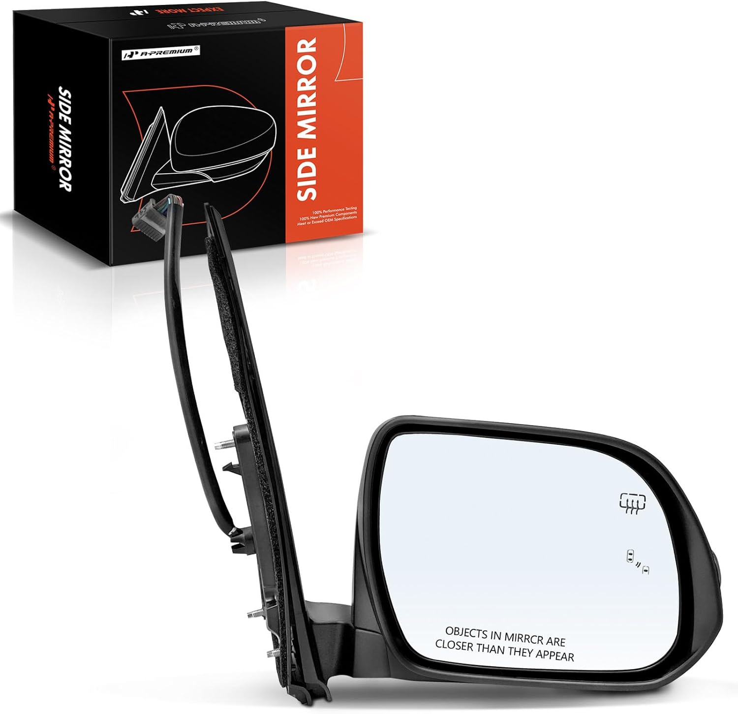 A-Premium Passenger Side Power Door Mirror - Compatible with Toyota Sienna 2013-2017 - Heated, Power Folding, Black Smooth - with Turn Signal, Puddle Light, Blind Spot Detection, Memory Function