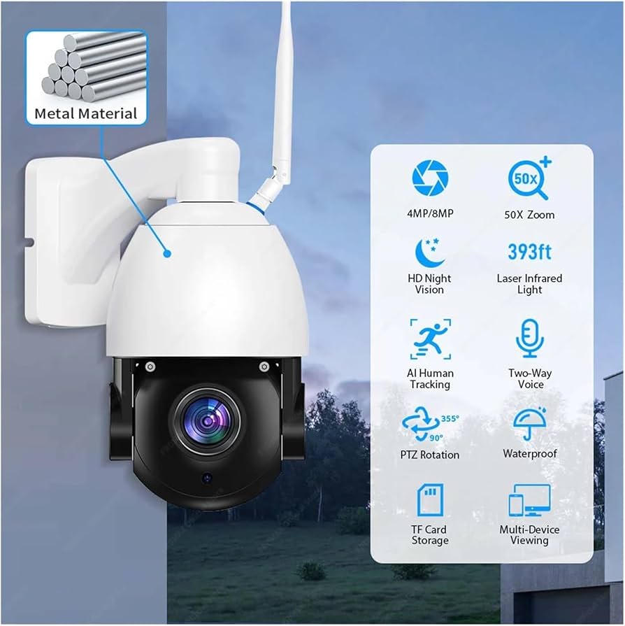 Amazon.com: QDVOPHZA 4K 8MP PTZ IP Camera Outdoor 50X Zoom WiFi