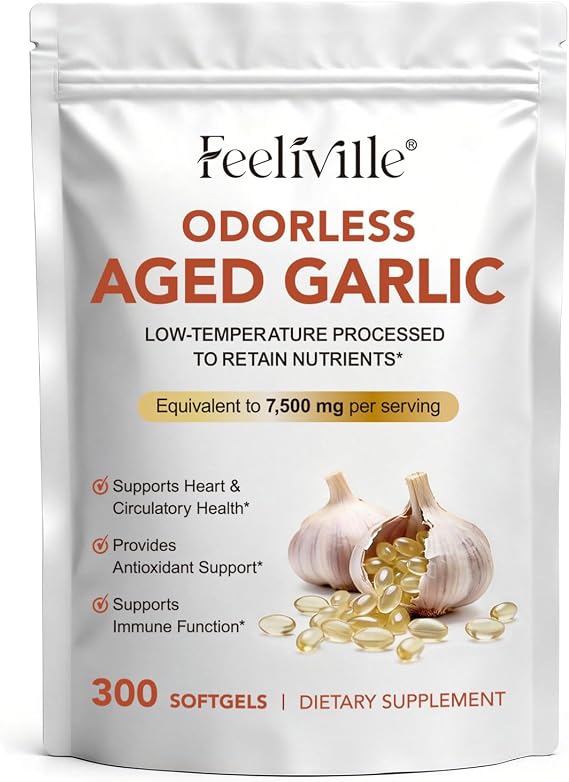 Aged Garlic Extract Capsules | 300 Softgels | Odourless Garlic Capsules | High Strength | Cold Pressed | Non-GMO, Gluten-Free, Heart Health, Antioxidant & Immune Support