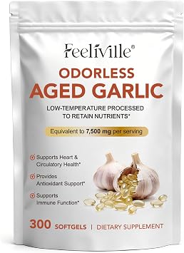 Aged Garlic Extract Capsules | 300 Softgels | Odourless Garlic Capsules | High Strength | Cold Pressed | Non-GMO, Gluten-Free, Heart Health, Antioxidant & Immune Support