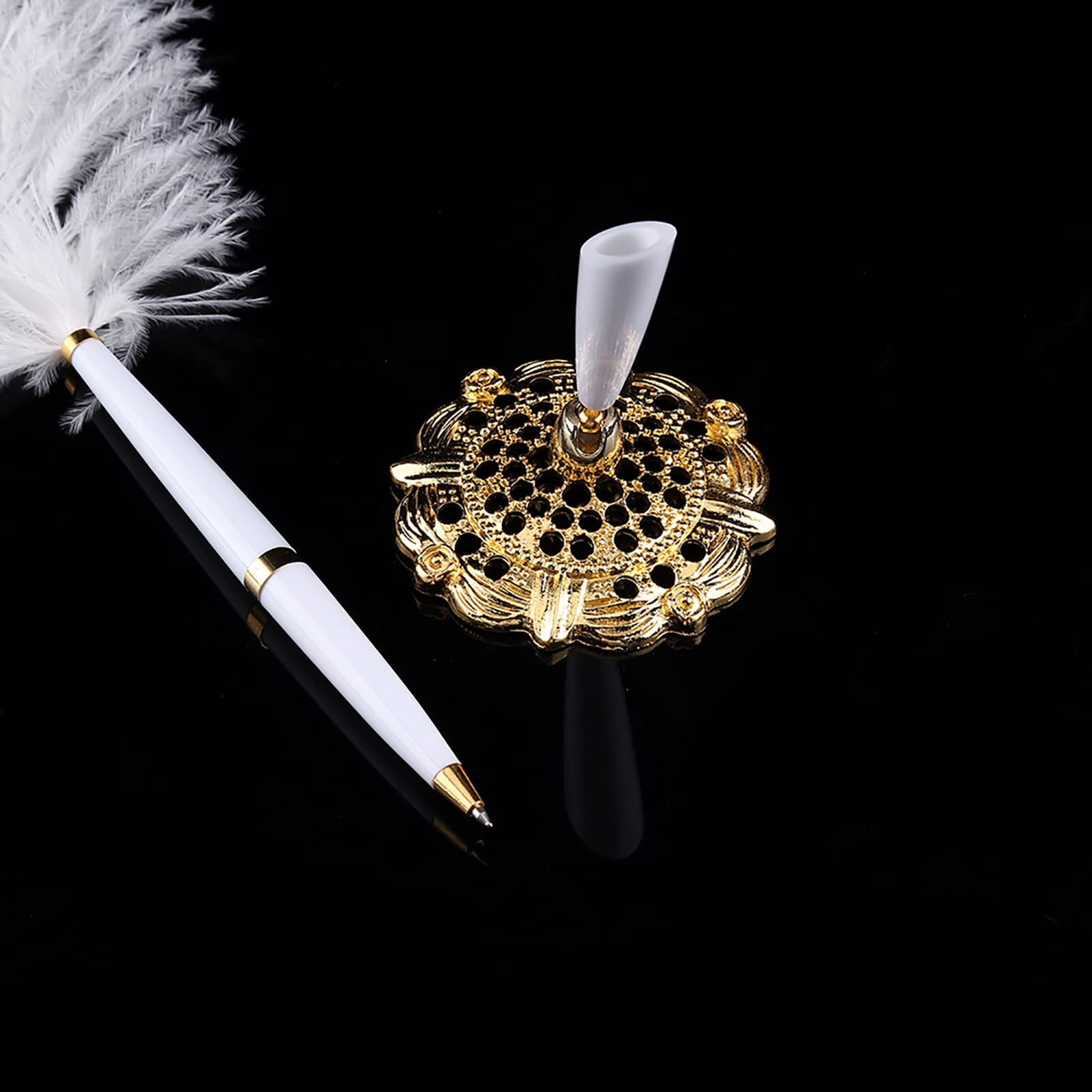 WGFOIP Ostrich Feather Pen, Gold Feather Signing Pen Swan Writting Pen with Metal Holder for Wedding Ceremony - Image 4
