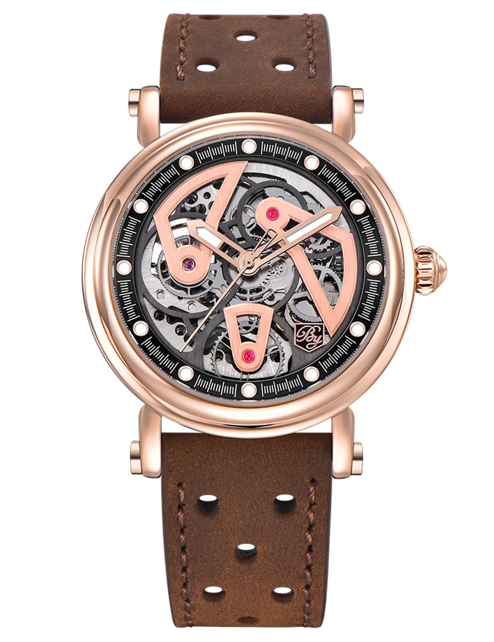 BENYAR Automatic Watches for Men Black Skeleton dial 50M Waterproof Leather Men's Mechanical Watch Elegant Gifts for Men