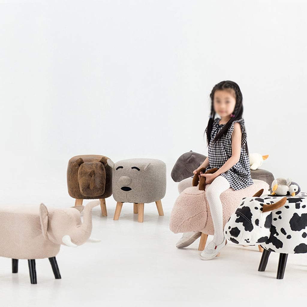 Solid Wood Animal Leather Stool Ottoman Creative & Cute Stool for Kids Toy Chest Chair for Children Footstool 4 Legs (Pony)
