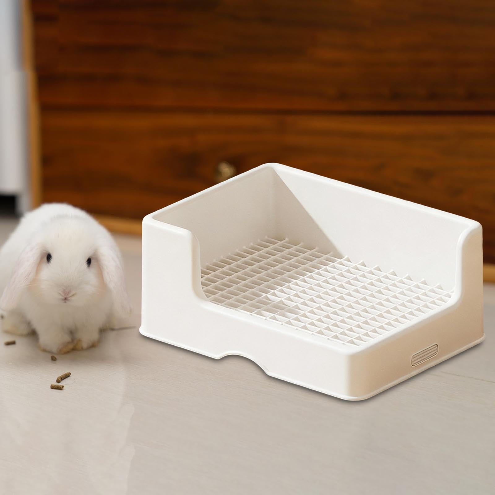 Lettiera per Coniglio con Vassoio Toilette Accessori per Gabbia Animali Piccoli Lettiera Angolare Anti-Schizzo con Bordo Alto E Fondo Antiscivolo Desi, 32x22x16cm