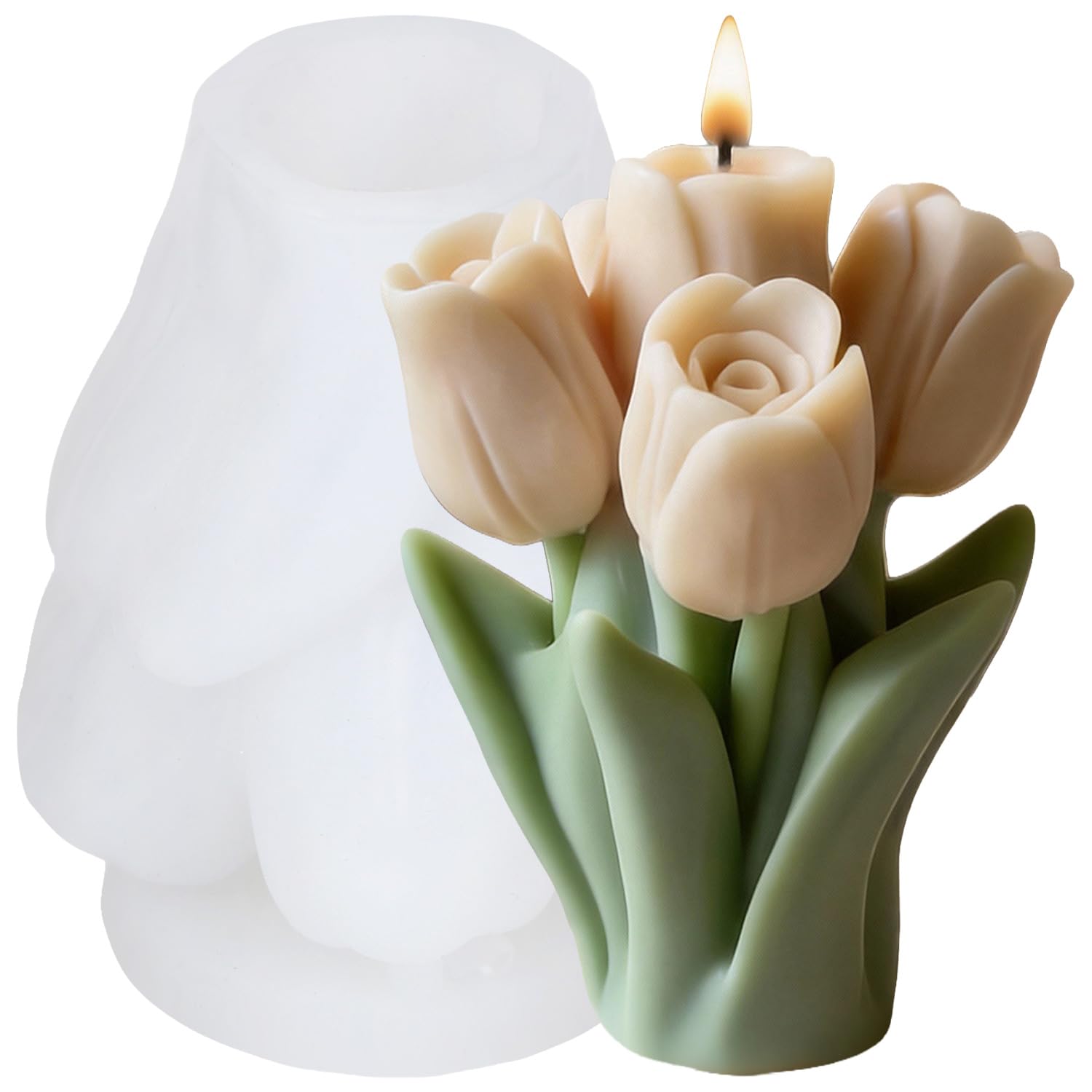 XIAOSHUI Tulip Flower Silicone Candle Mould Tulip Bouquet Candle Moulds for Candles Making Resin Casting Aromatherapy Candles Wax Home Decoration
