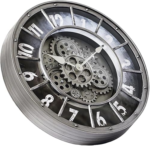 Miniatura 10 de Reloj de pared de 18 pulgadas con engranajes en movimiento, decoración industrial steampunk de gran tamaño, relojes de pared de metal antiguos con