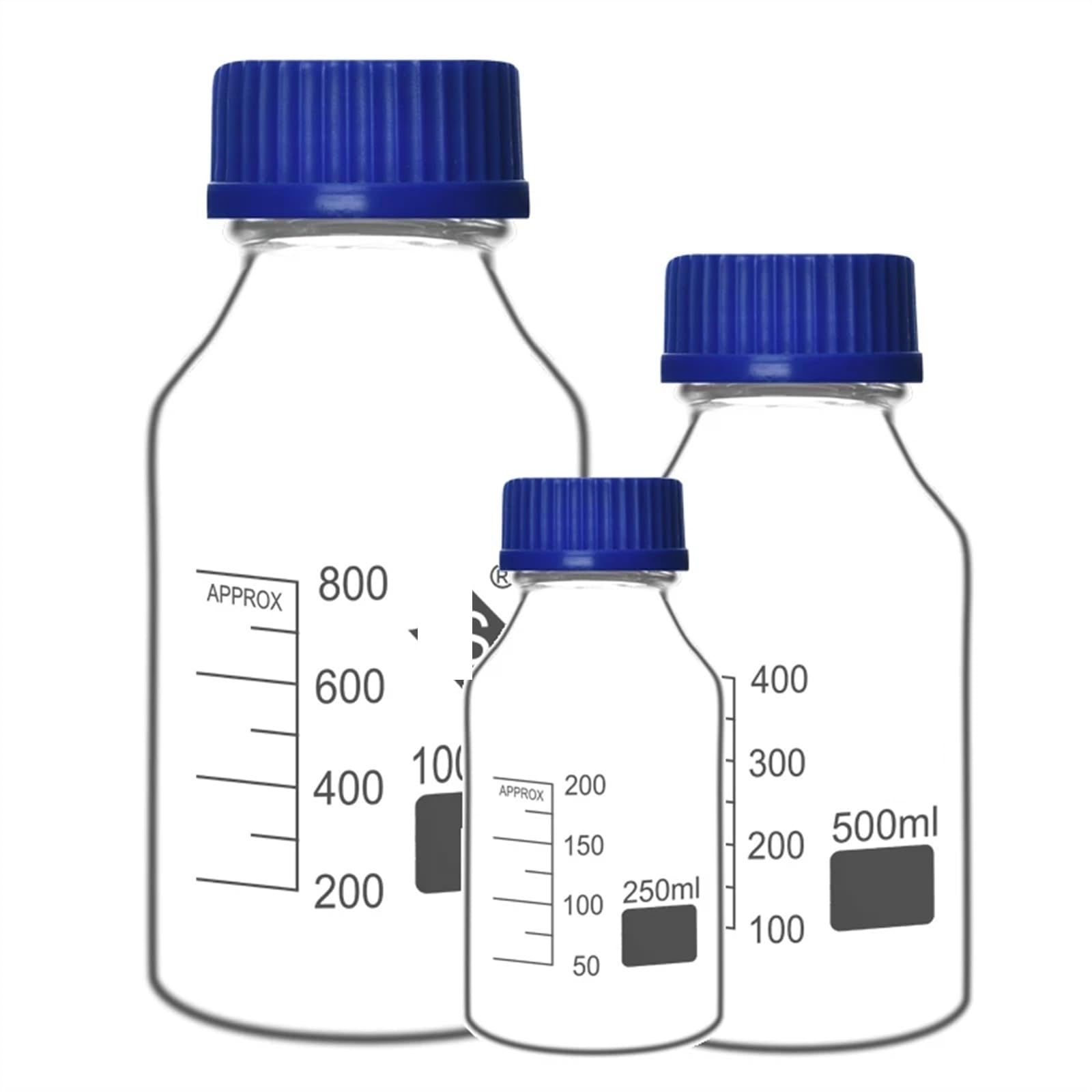 CQAHDSEVF Borosilicate Glass Bottles, Glass Graduated Reagent Bottles Blue Cap Laboratory Sealed 50-500ml(500ml-2pcs)