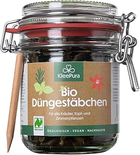 KleePura Bio Düngestäbchen (200g) im Glas. Kleedünger für Topfpflanzen, Zimmerpflanzen, Grünpflanzen & Blühpflanzen. Inkl. Steckhölzchen.