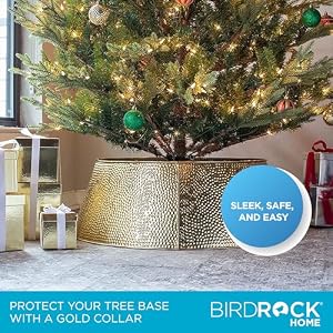 BIRDROCK HOME 4-Panel Hammered Metal Christmas Tree Collar - Stylish Holiday Tree Skirt Alternative - Durable Iron Construction Base Cover - Protects Tree Base from Pets - Easy Assembly - Gold BIRDROCK HOME 4 Panel Hammered Metal Christmas Tree Collar Stylish Holiday Tree Skirt Alternative Durable Iron Construction Base Cover Protects Tree Base from Pets Easy Assembly Gold