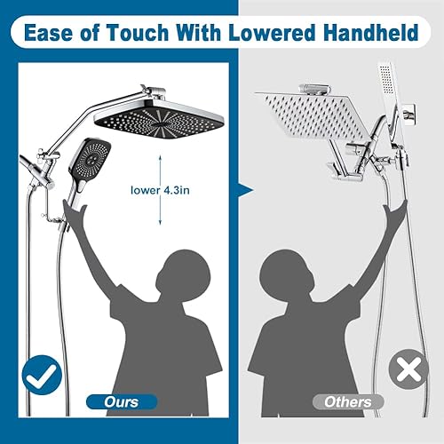 Miniatura 6 de POP SANITARYWARE Cabezal de ducha con cromo de mano, cabezal de ducha de alta presión de 12 pulgadas con varita de lavado eléctrico incorporada,