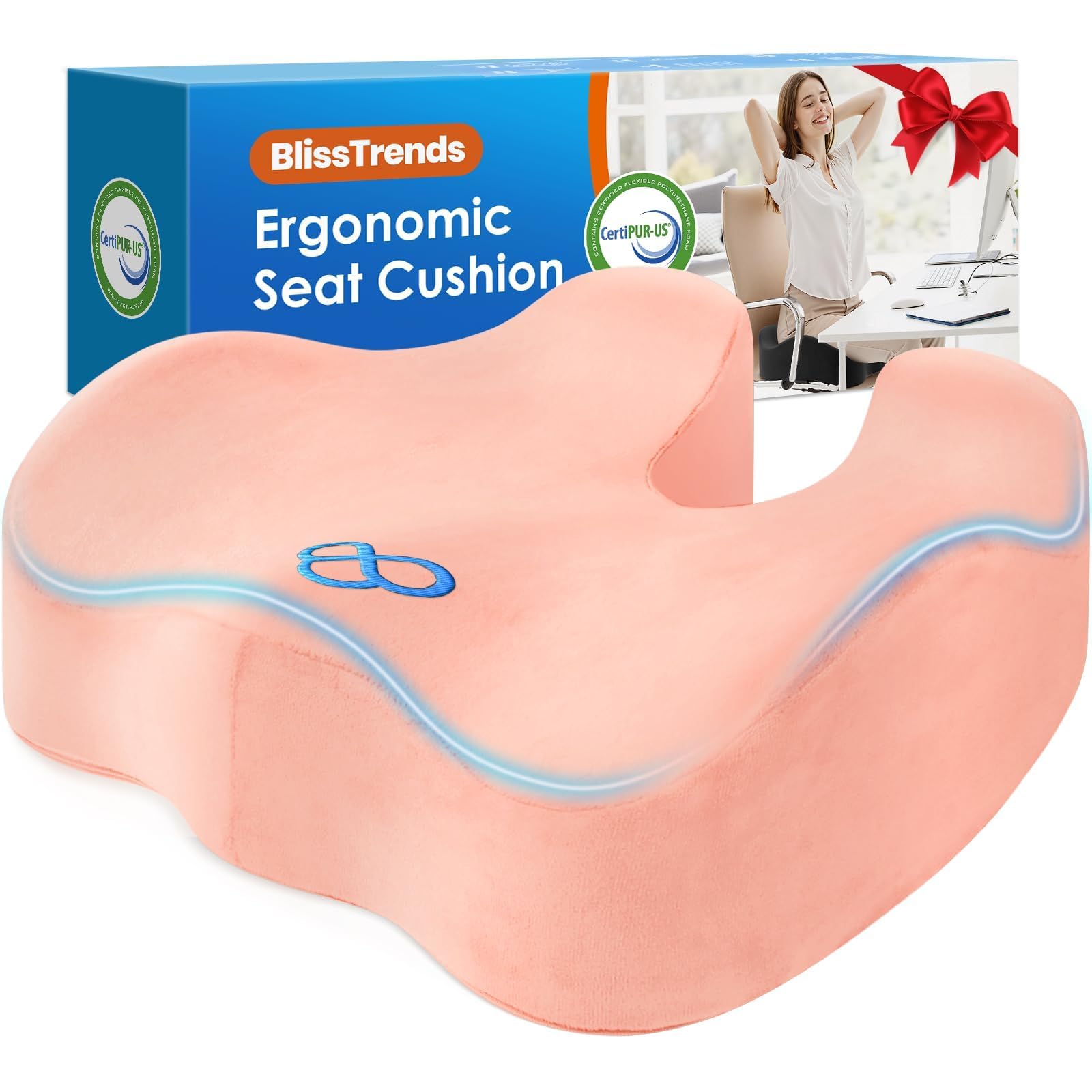 BlissTrends Thick Seat Cushion for Office Chair &amp; Car Seat, XL, Pink
