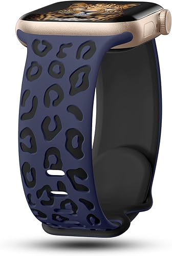 CreateGreat Correas de dos tonos grabadas de leopardo compatibles con Apple Watch Band de 1.61, 1.57, 1.49, 1.77, 1.73 y 1.65 pulgadas para mujer,