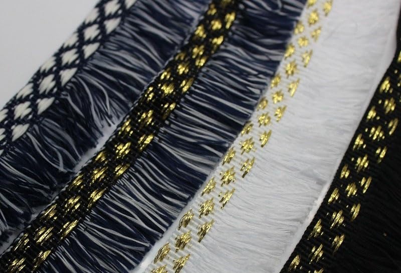 15 Yards Beaded Tassel Lace Trim Premium Sewing Fabric Ribbon for Sofa Table Curtains(Navy blue A)