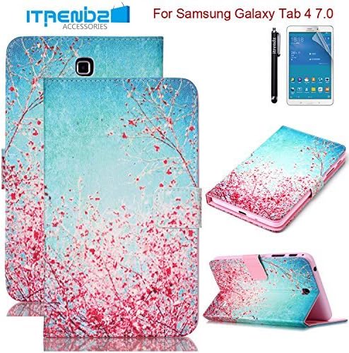 Galaxy Tab 4 7.0 Case, Tab 4 7.0 Case, Itrendz [Cute Case] PU Leather Flip Case [Card Slot Case] [Magnetic Closure] Stand Smart Cover For Samsung Galaxy Tab 4 7.0 SM-T230NU, Cherry Blossoms