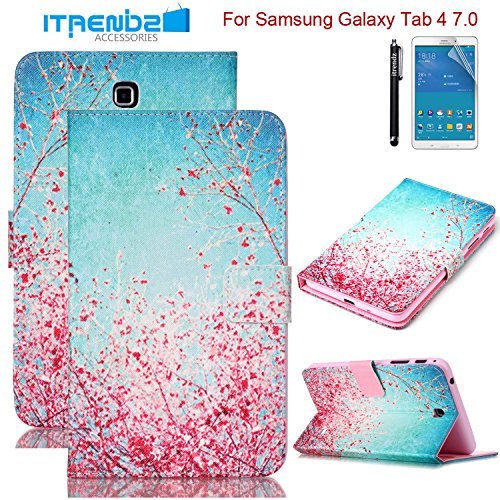 Galaxy Tab 4 7.0 Case, Tab 4 7.0 Case, Itrendz [Cute Case] PU Leather Flip Case [Card Slot Case] [Magnetic Closure] Stand Smart Cover For Samsung Galaxy Tab 4 7.0 SM-T230NU, Cherry Blossoms