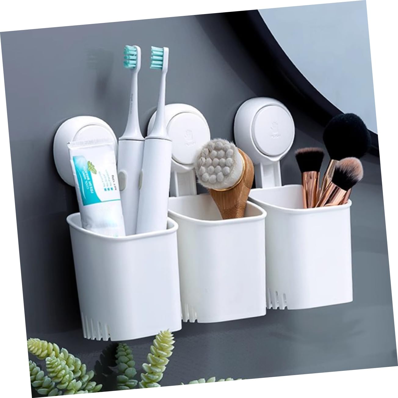 ULTECHNOVO 3piezas Soporte De Pared para Cepillos De Dientes y Afeitar Organizador y Cocina Ventosa Sin Taladros para Superficies Porosas Almacenamiento De Accesorios De Personal