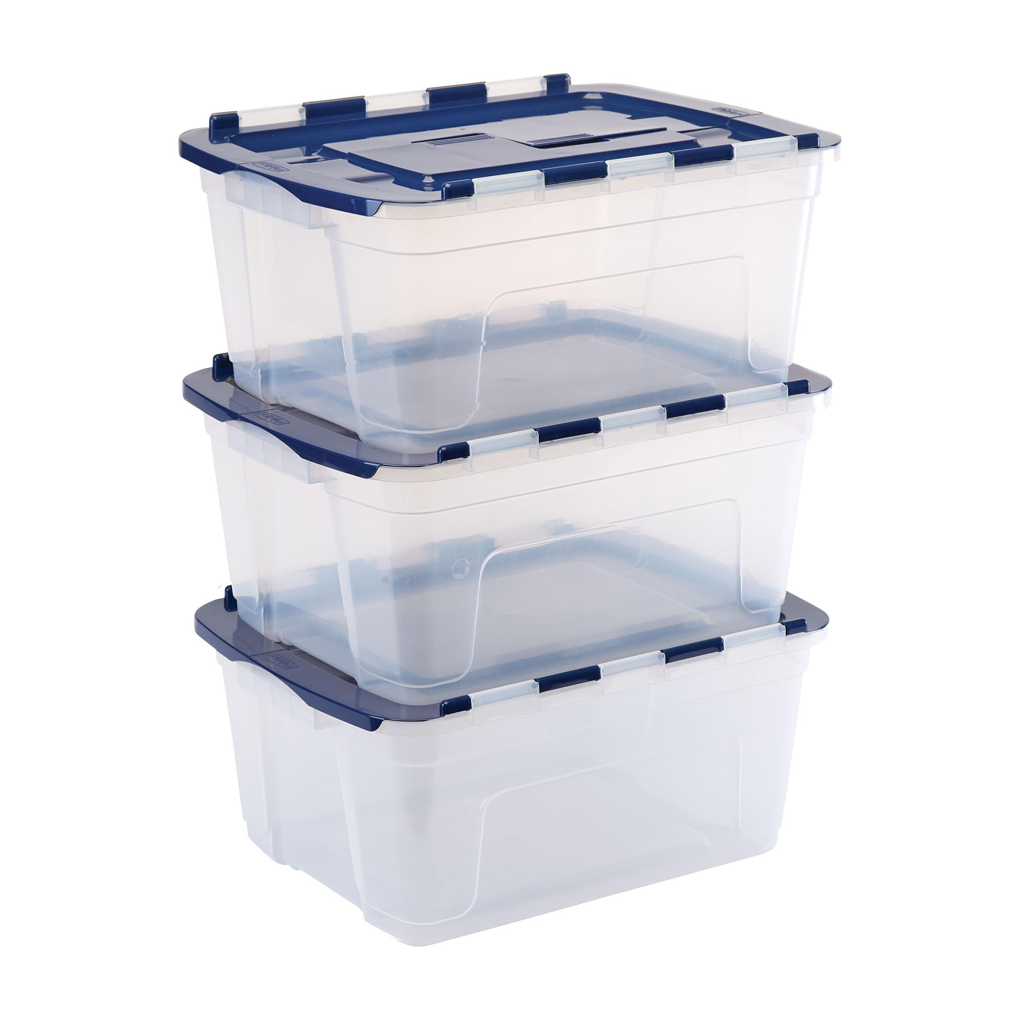 Bankers Box 45L scatola porta oggetti in confezione da 3, BPA-Free, in plastica 100% riciclata, impilabile, 28x43x59cm, ideali per organizzare la casa e l'ufficio, coperchio a cerniera