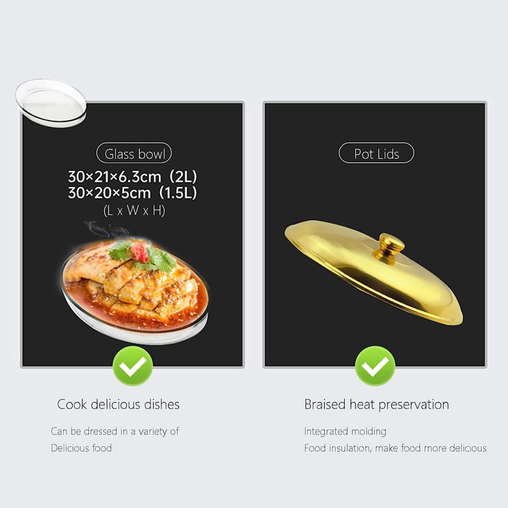 Scaldavivande - Buffet e scaldavivande, bruciatore per Mantenere Il Cibo Caldo, Set da Buffet con pentole Calde Set da Buffet con pentole Calde con Coperchio Trasparente (Golden 2L)