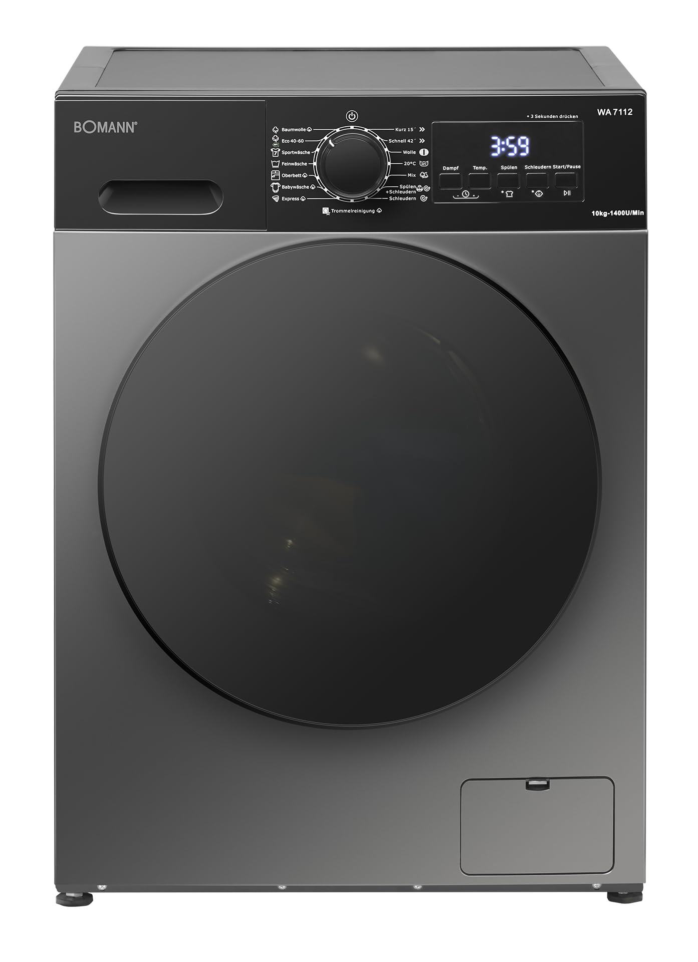 Bomann® Waschmaschine 10kg | 5 Jahre Motor-Garantie | Invertermotor - effizient, leise & langlebig | inkl. Aqua-Stop | max. 1400 U/min | 15 Programme | LED-Display | Washing Machine | WA 7112 schwarz