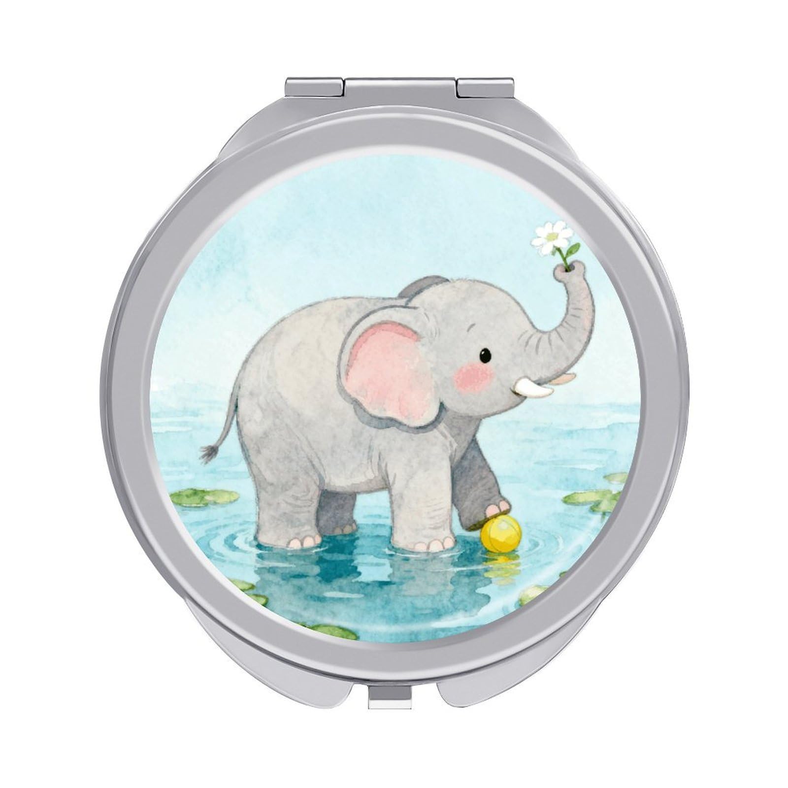 LZQPOEAS Elephant Compact Mirror, Double-Sided Folding Makeup Mirror, Durable Metal Travel Pocket Mirror for Purse, Portable Round Touch-Up Mirror for Table Gifts and Everyday Use