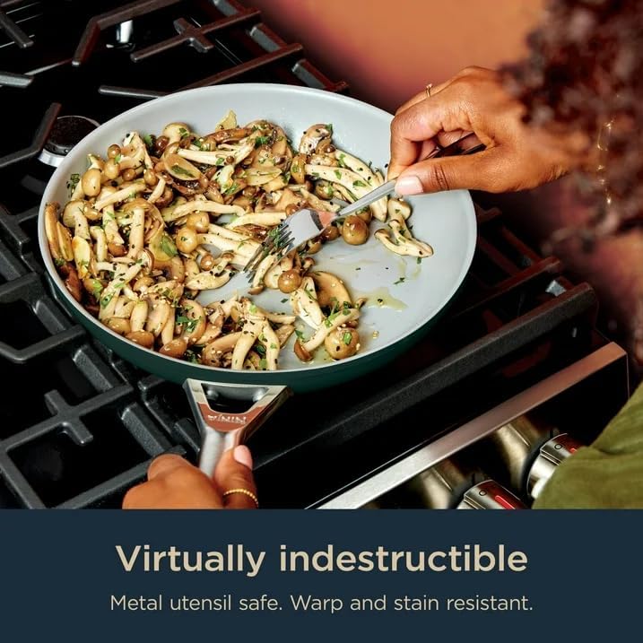 Miniatura 4 de Ninja Ceramic Pro - Juego de utensilios de cocina de 10 piezas, ollas y sartenes antiadherentes de aluminio y acero inoxidable con tapas de vidrio,