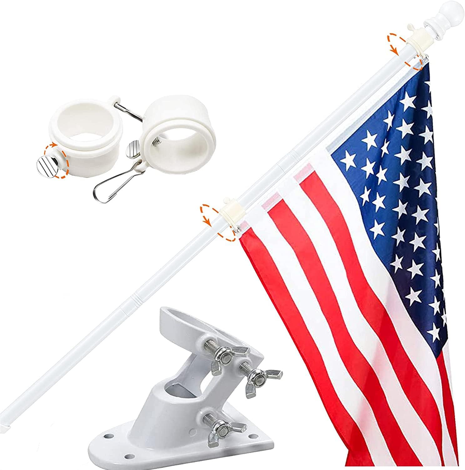 Harrms Flag Pole White for House,5 FT Stainless Heavy Duty Pole kit for House Suitable for 2x3, 3x5, 4x6 American Flag Use for Backyard Garden Yard Truck Decoration