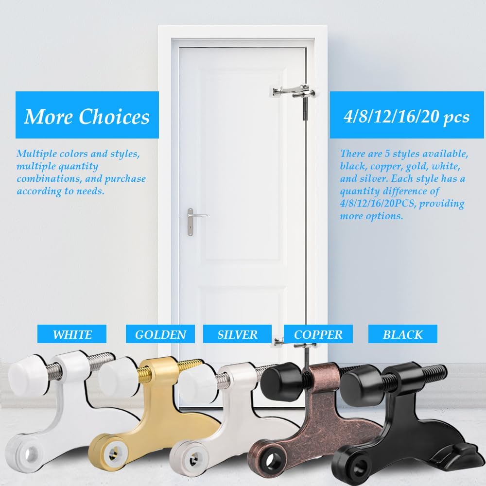 OBTANIM 20 Pack Hinge Pin Door Stopper Heavy Duty Metal Adjustable Door Stops with Rubber Bumper Tips (Silver)
