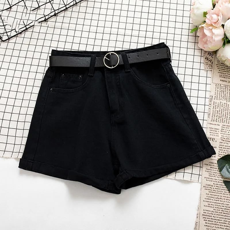 Pantalones cortos de mezclilla casuales para mujer, cintura alta, pantalones cortos de verano, gris oscuro, M