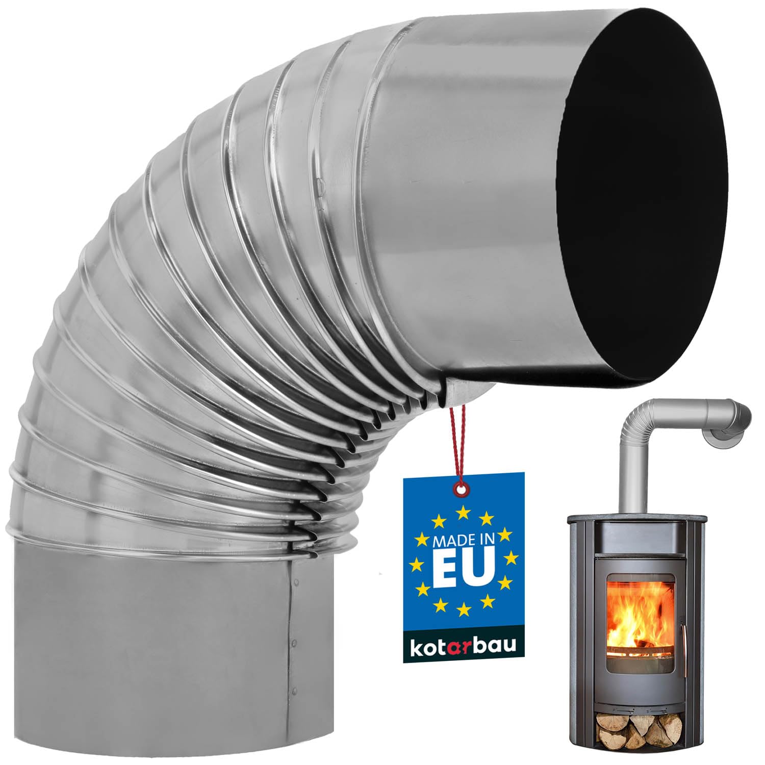 KOTARBAU® Chimney Pipe Elbow 90° Bend, Diameter 150 mm, Stove Pipe, Flue Pipe Made of Sheet Metal, Exhaust Pipe Elbow for Fireplace, Stove Knee, Silver Pipe Angle