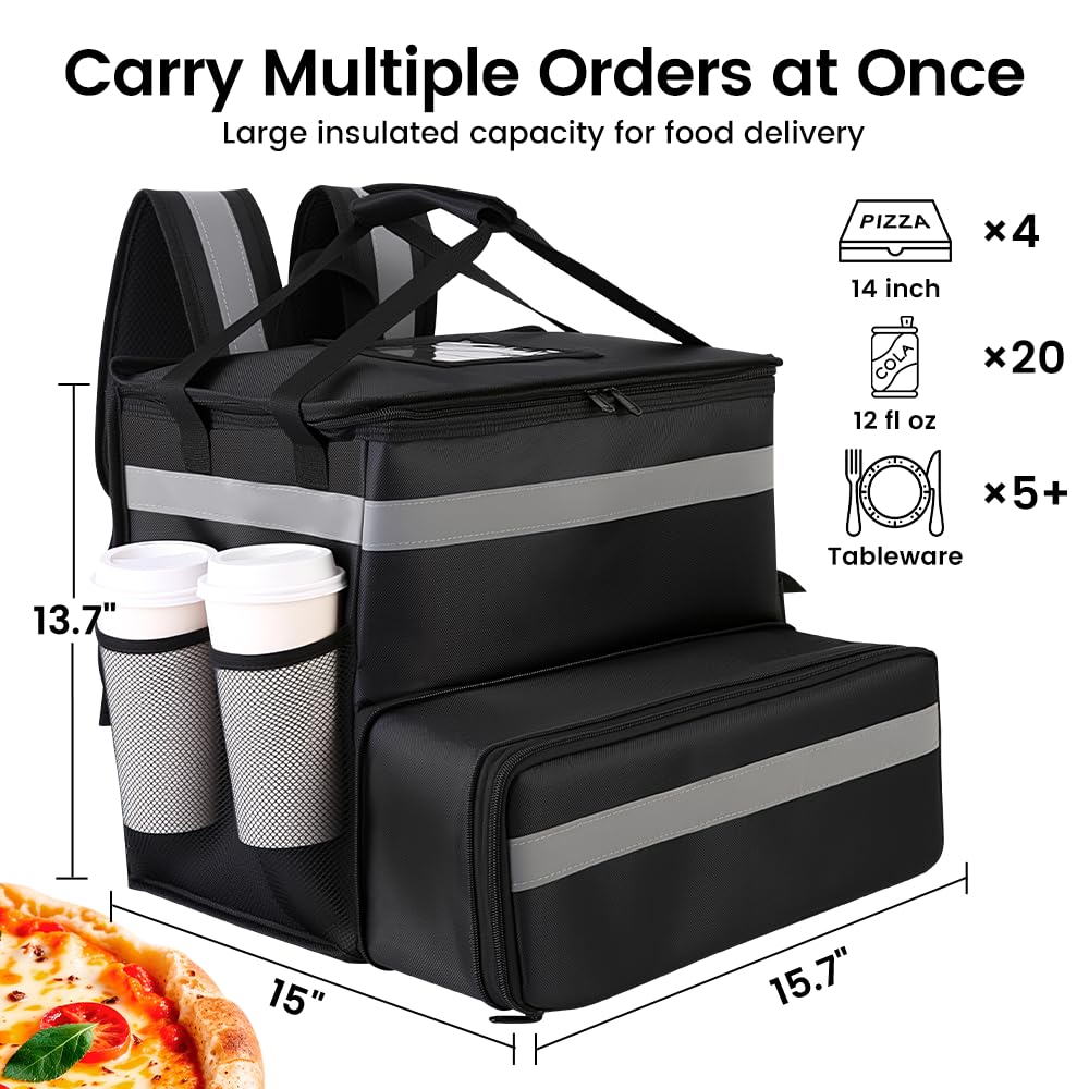 Paquete de Entrega de Alimentos Ampliable, Black, 15.7"x 14.5"x 10.6", Mochila de Entrega de Alimentos