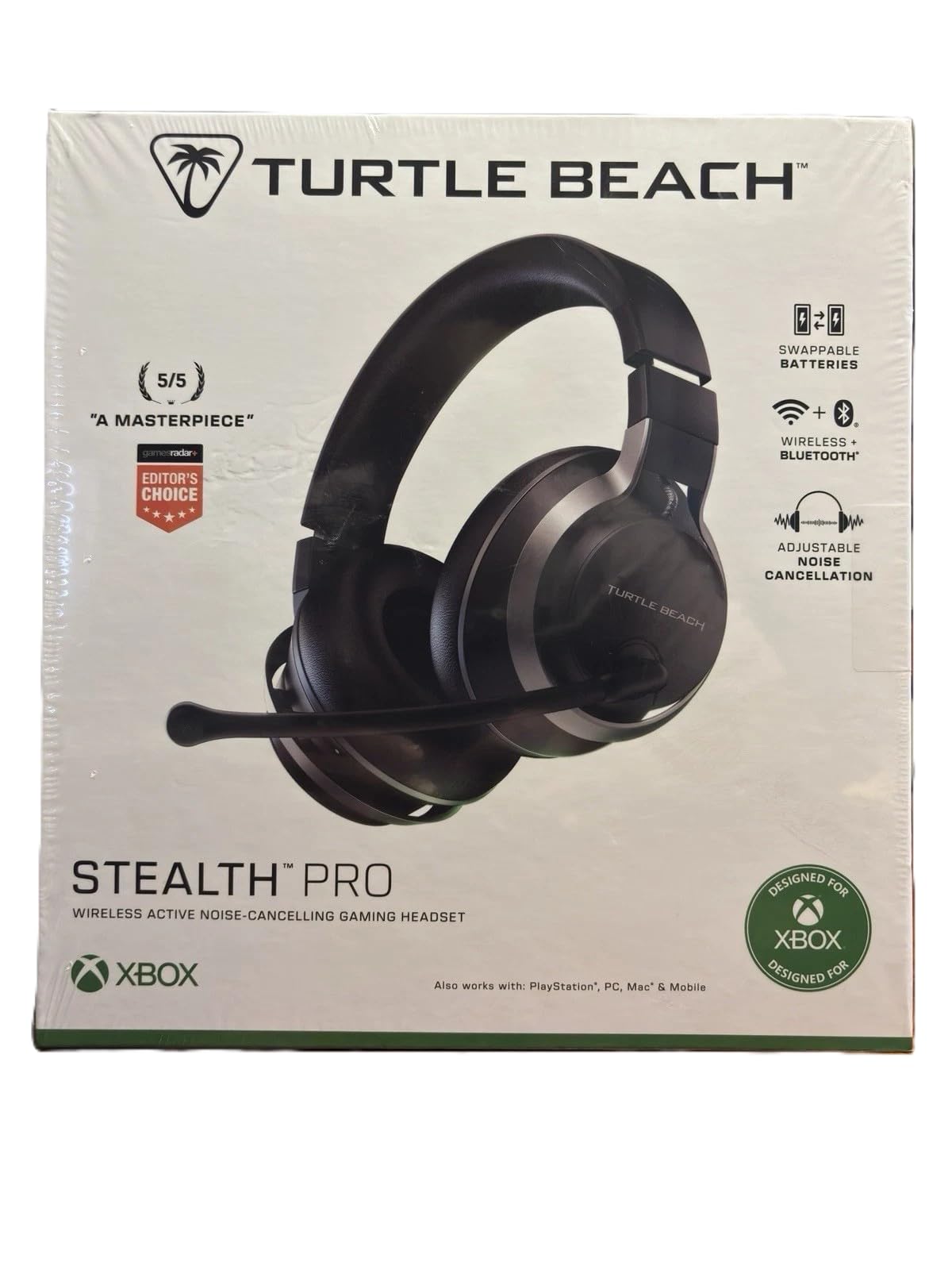 Turtle Beach Stealth Pro Multiplatform Wireless Noise-Cancelling Gaming Headset for Xbox Series X|S, Xbox One, PS5, PS4, PC, Mac, Mobile – Swappable Batteries – Black
