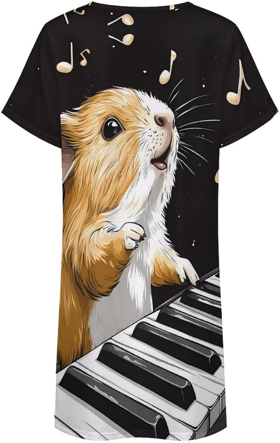Guinea Pigs Music Note Womens Nightgown Short Sleeve Sleepshirts Loungewear