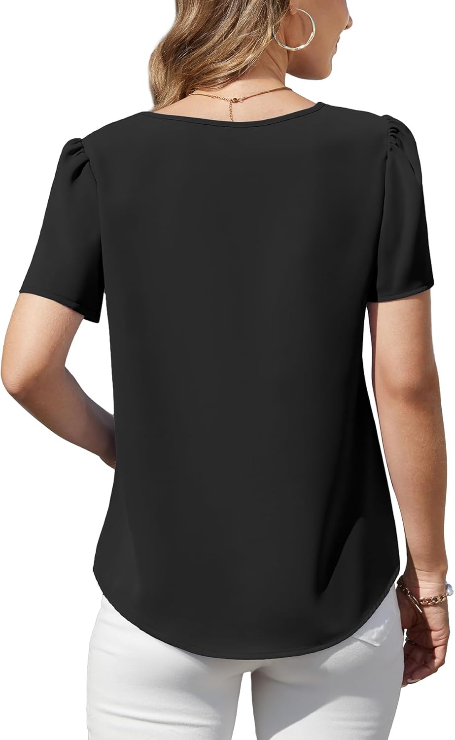 Women's Short Sleeve Chiffon Blouse Elegant Dressy Shirts Business Casual Tops - Image 5