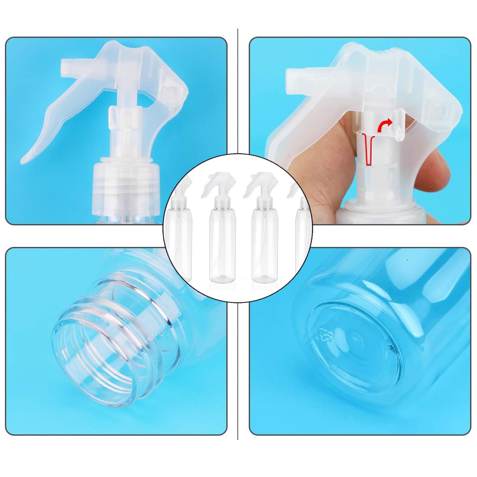 2 Pezzi Bottigliette Spray, Riempibile Spray Bottle, Spruzzino Nebulizzatore a Pressione, Trasparente Plastica Grilletto Spruzzatore, Spruzzini Vuoti per Piante, Giardino, Capelli, Pulizia, 200 ml