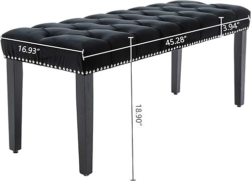 Miniatura 27 de KCC Banco otomano tapizado con botones, bancos tapizados de terciopelo para dormitorio, reposapiés, banco de acento para entrada, comedor, sala de