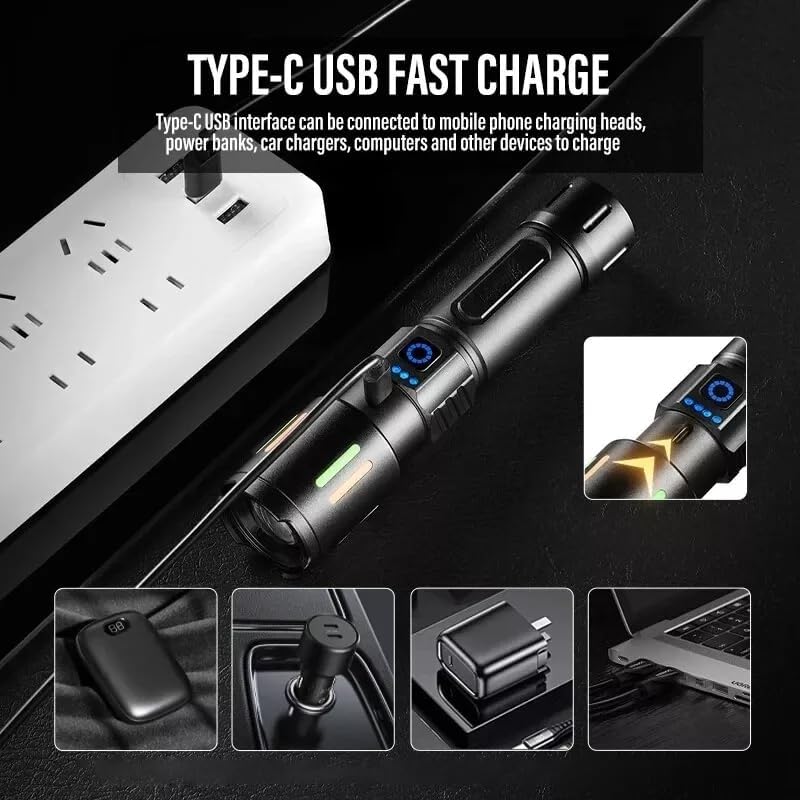 Miniatura 5 de Linternas recargables de alto lúmenes con luz de trabajo COB, 350000000 lúmenes, linterna LED súper brillante, IPX6 impermeable y con zoom para