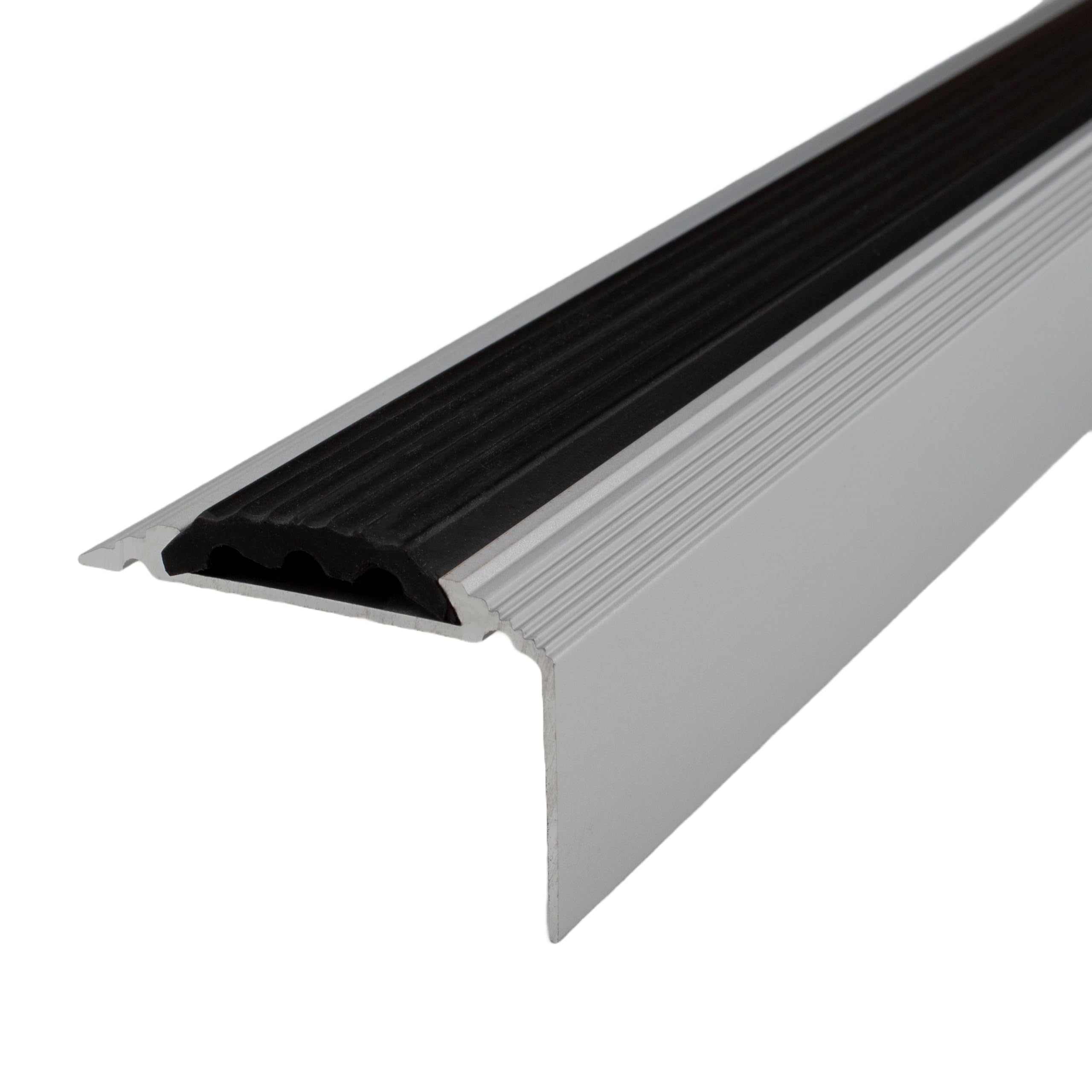 PROVISTON Treppenprofil - 46 x 30 x 1200 mm - Silber mit Einlage - Treppenkante Aluminium - Aluminiumprofil - Winkel - Treppenwinkel
