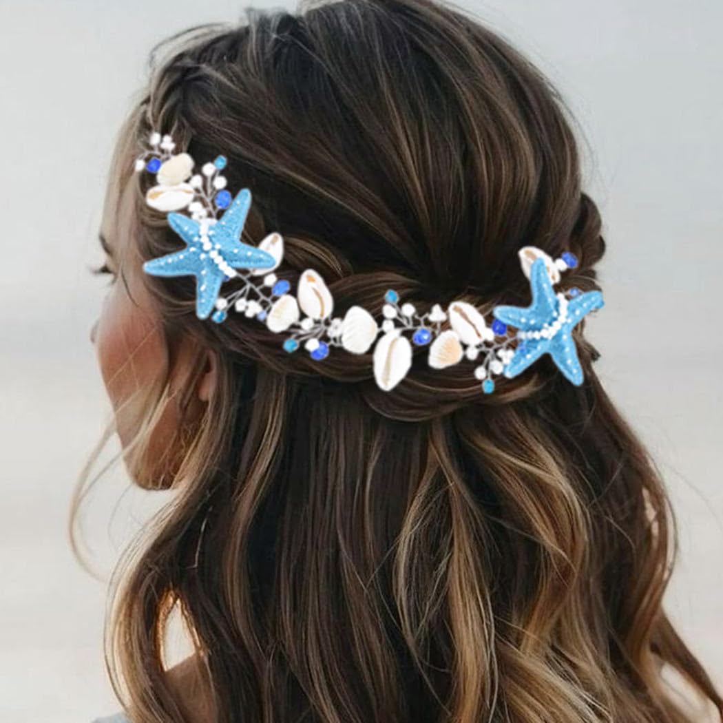 Zoestar Starfish Bride Wedding Hair Vine Silver Seashell Bridal Headpiece Pearl Beaded Beach Wedding Hair Accessories for Women and Girls - Image 3