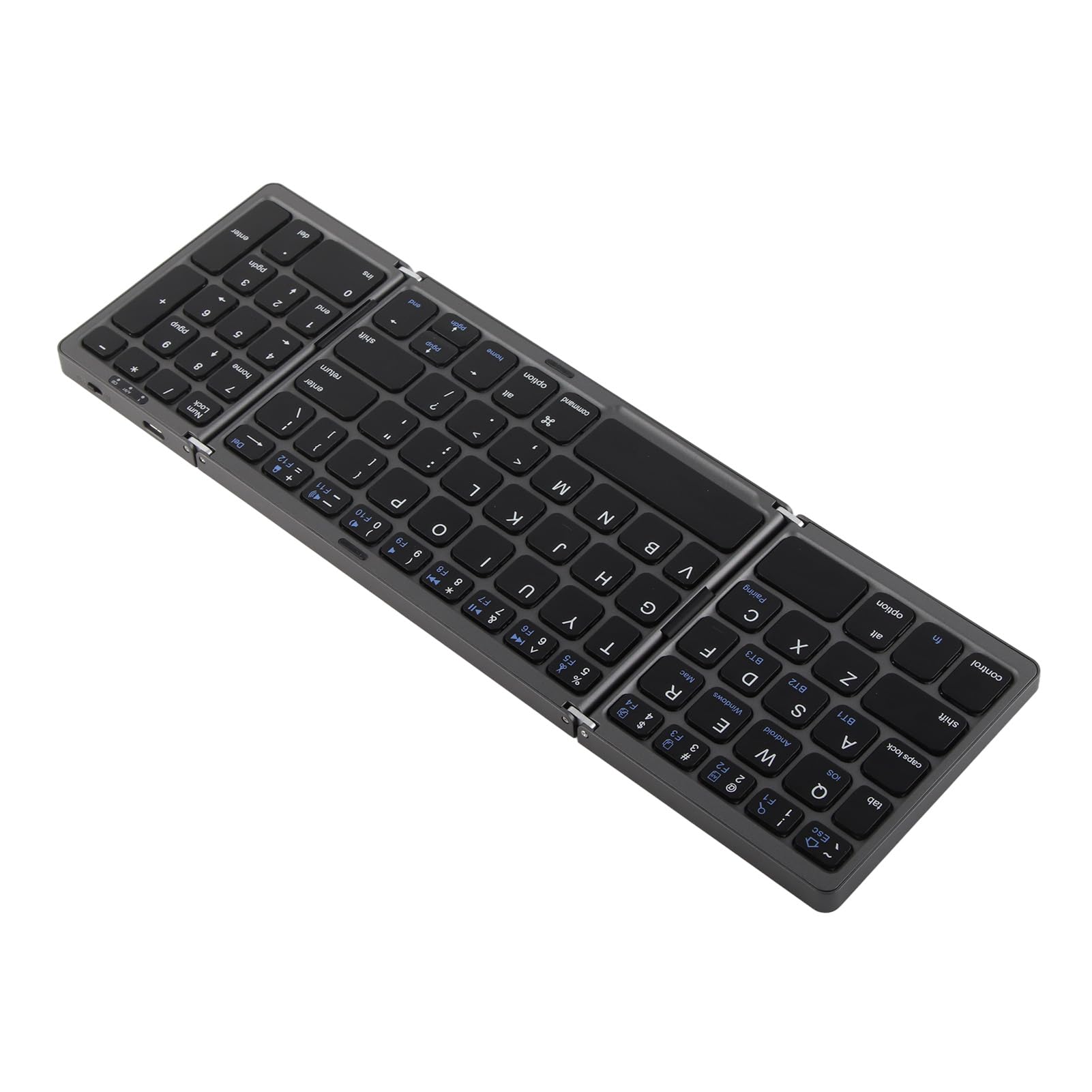 Tastiera Bluetooth Pieghevole, Tastiera Wireless 3 Pieghe Mini Tastiera Pieghevole Portatile, Tastiera Tascabile Ultra Sottile Ricaricabile per OSX per Android per (Grigio scuro)