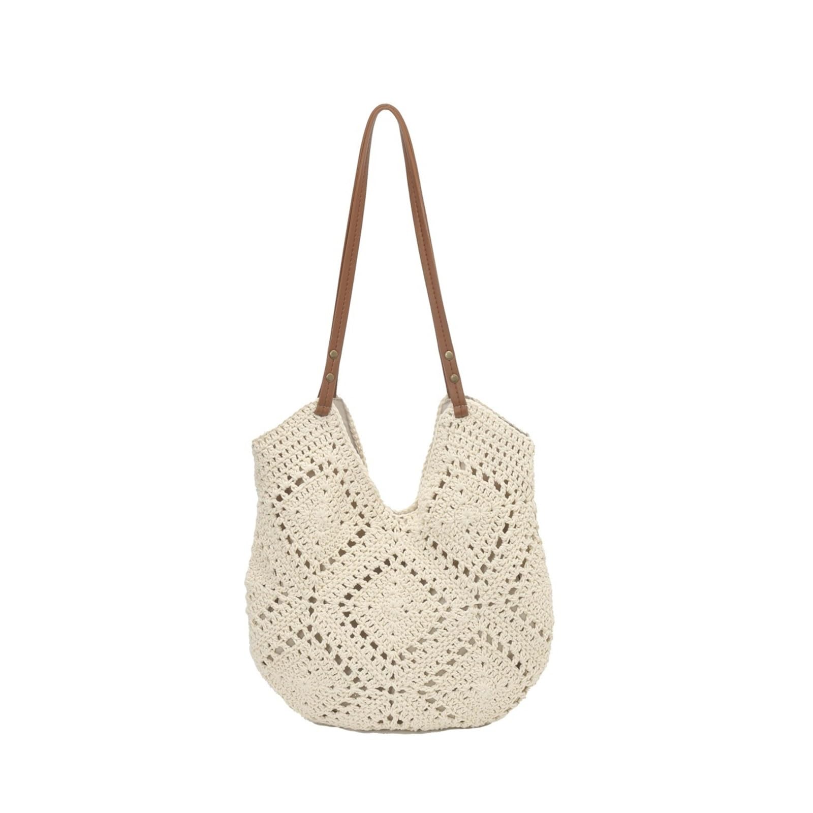 borsa donna estiva Borsa tote intrecciata a mano di grande capacità, borsa a spalla singola da donna, stile semplice, in cotone