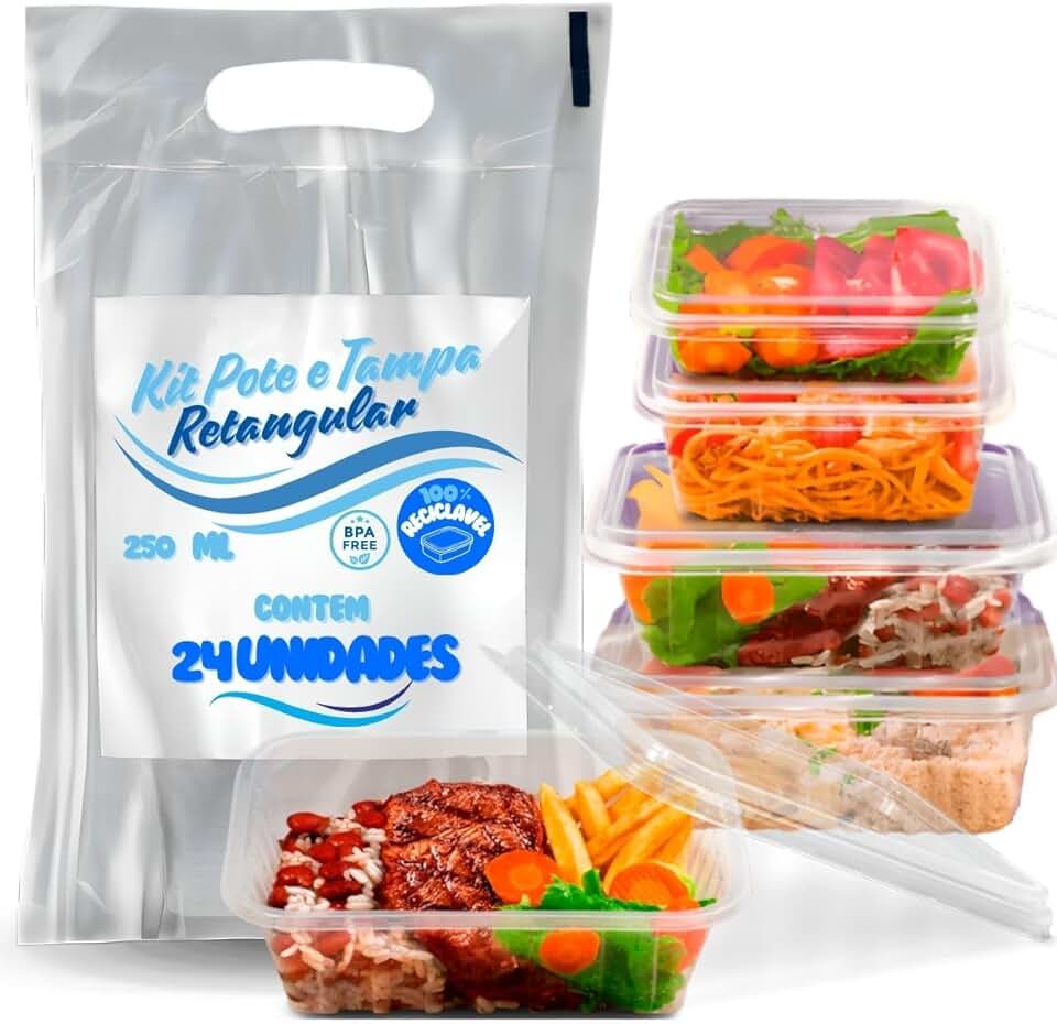 Pote Descartável Freezer Micro-ondas Marmita - 24 Un Fitness Todos Tamanhos Onyon (250ML)